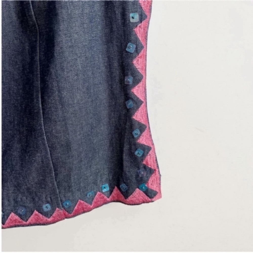 Sandy Starkman top blue denim embroidered sequins art to wear sleeveless - Picture 3 of 8